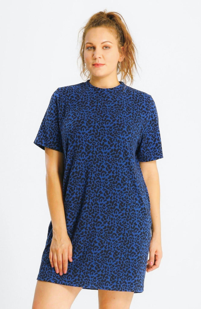 Eleny Blue Leopard Tee  Dress