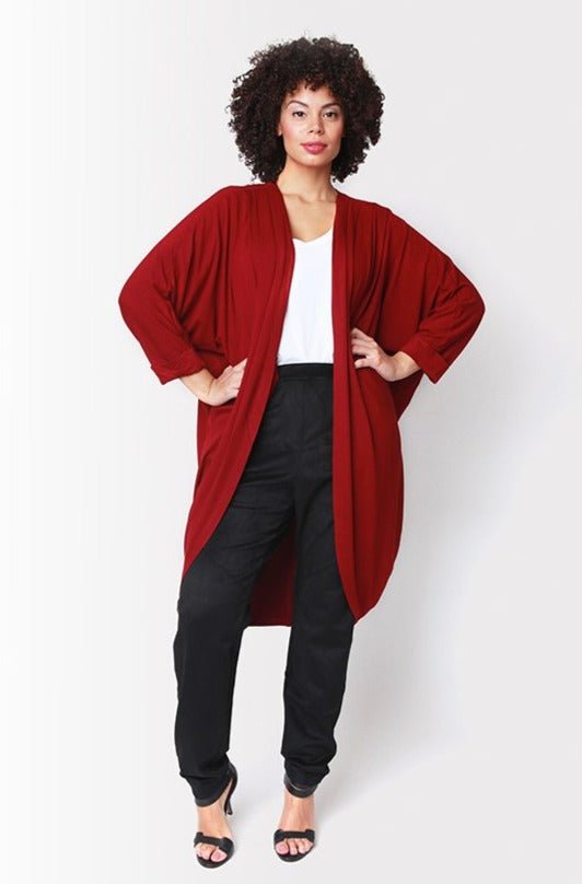 Mia Cocoon Cardigan // Bordeaux - SHEGUL-Plus size Open Front Cardigan, Plus Size Clothing, Oversized Cardigan