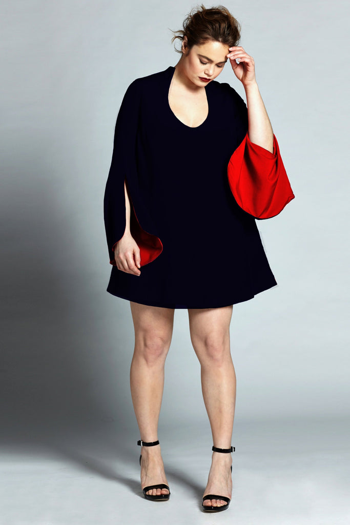 Stella A line Dress in Black with a pop of Red 